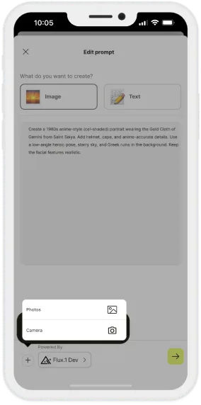 Prompt creation screen, attaching image selection